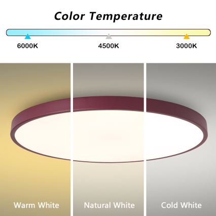 Brilagi - Lámpara de techo LED POOL, 100 W, 230 V, 3000/4000/6000 K, Ø 80 cm, burdeos
