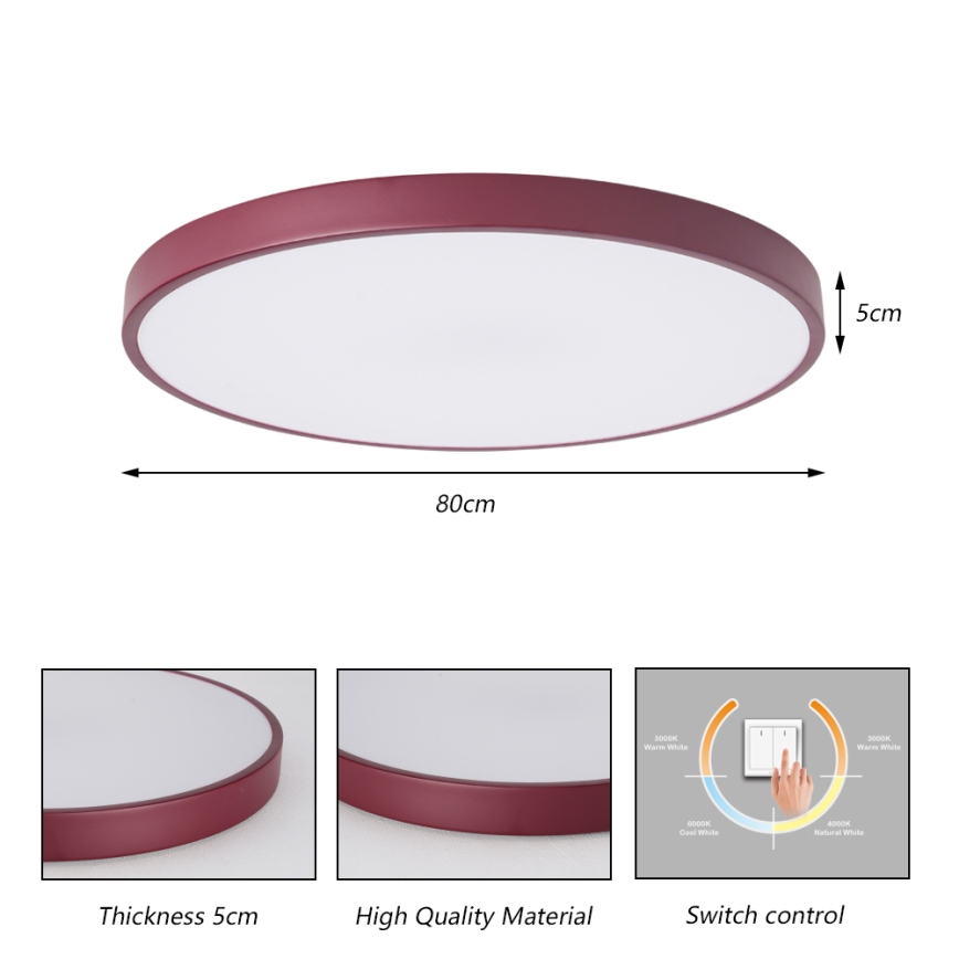 Brilagi - Lámpara de techo LED POOL, 100 W, 230 V, 3000/4000/6000 K, Ø 80 cm, burdeos