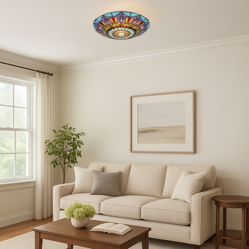 Brilagi - Luminaria de techo Tiffany con vitral LORAS 2xE27/60W/230V