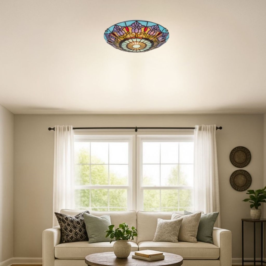 Brilagi - Luminaria de techo Tiffany con vitral LORAS 2xE27/60W/230V
