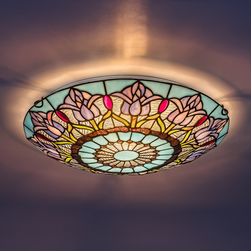 Brilagi - Luminaria de techo Tiffany con vitral LORAS 2xE27/60W/230V