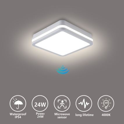Brilagi - Luminaria LED de exterior con sensor BENE, 24 W, 230 V, 26 x 26 cm, blanca, IP54