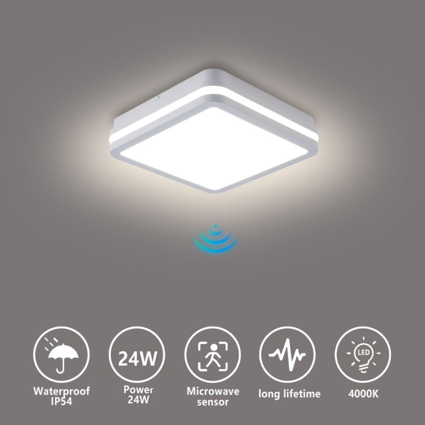 Brilagi - Luminaria LED de exterior con sensor BENE, 24 W, 230 V, 26 x 26 cm, blanca, IP54
