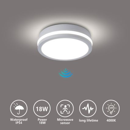 Brilagi - Luminaria LED de techo para exteriores con sensor BENE LED/18W/230V diámetro 21,5 cm blanca IP54