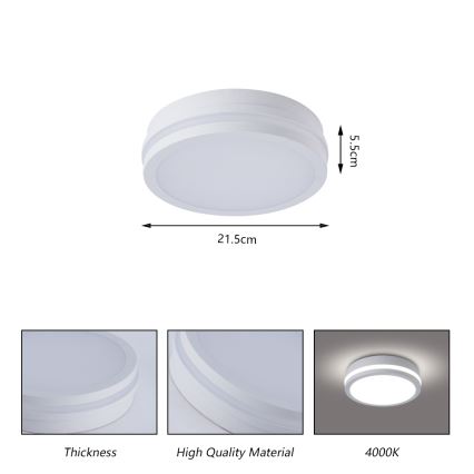 Brilagi - Luminaria LED de techo para exteriores con sensor BENE LED/18W/230V diámetro 21,5 cm blanca IP54