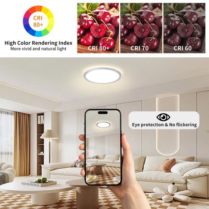BRILAGI - Luminaria de techo para baño LED ULTRA SLIM/12W/230V Ø 22,5 cm plateada IP54