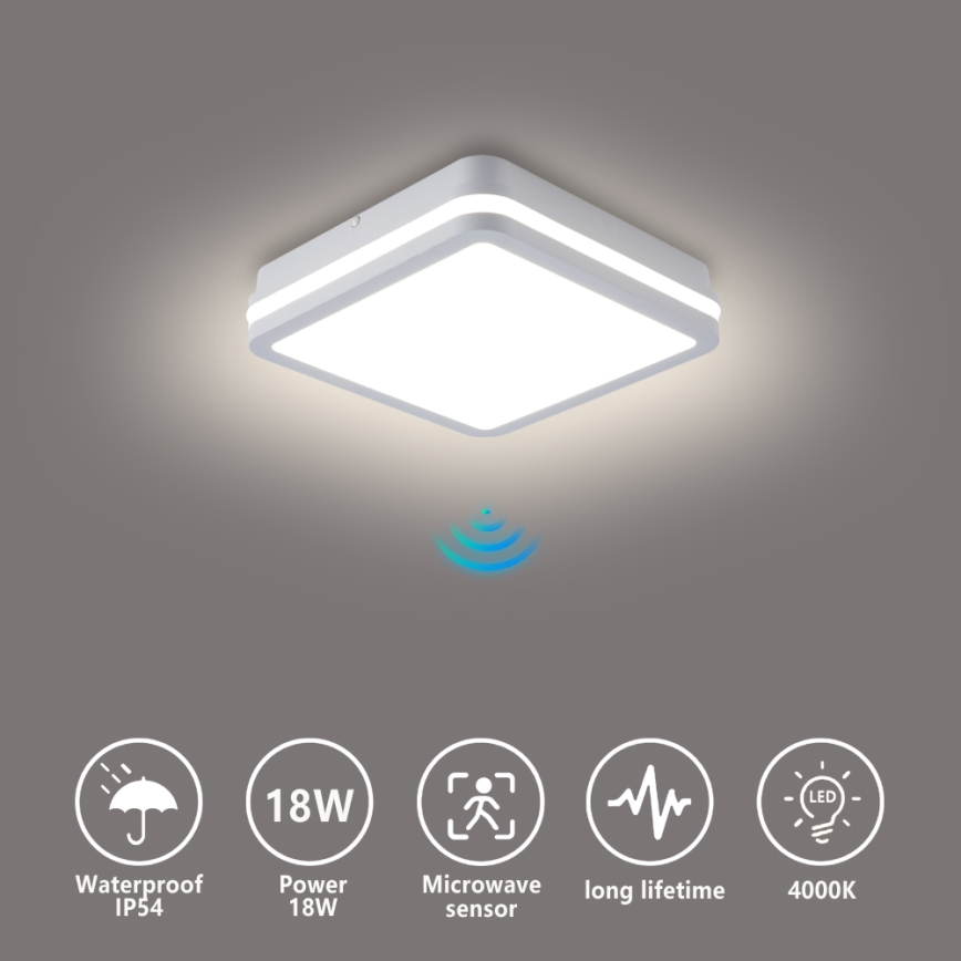 Brilagi - Luminaria LED exterior con sensor BENE LED/18W/230V 22x22 cm blanca IP54