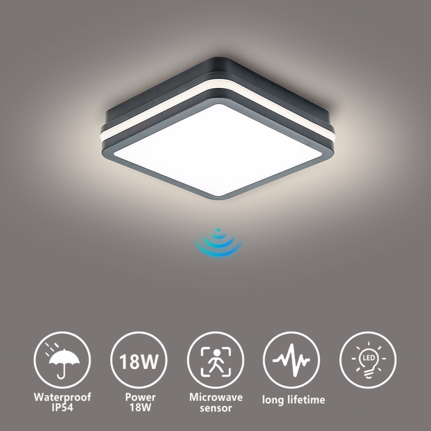 Brilagi - Luminaria LED exterior con sensor BENE LED/18W/230V 22x22 cm antracita IP54