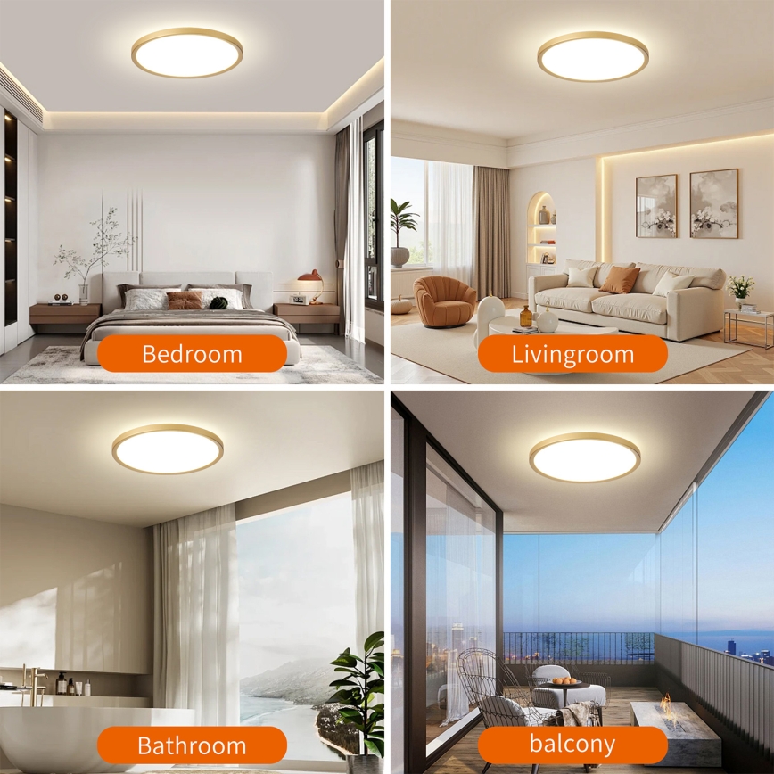 Brilagi - Luminaria LED de techo para baño ULTRA SLIM, 24W/230V, Ø 42 cm, dorada, IP54