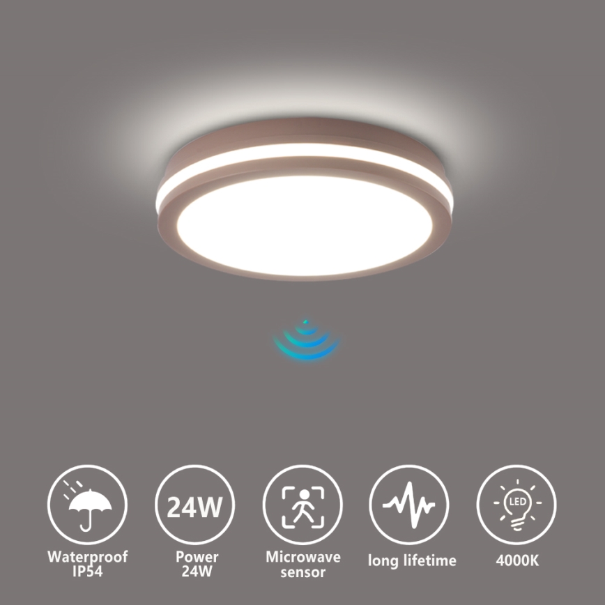 Brilagi - Luminaria exterior LED con sensor BENE LED/24W/230V Ø 26 cm marrón IP54