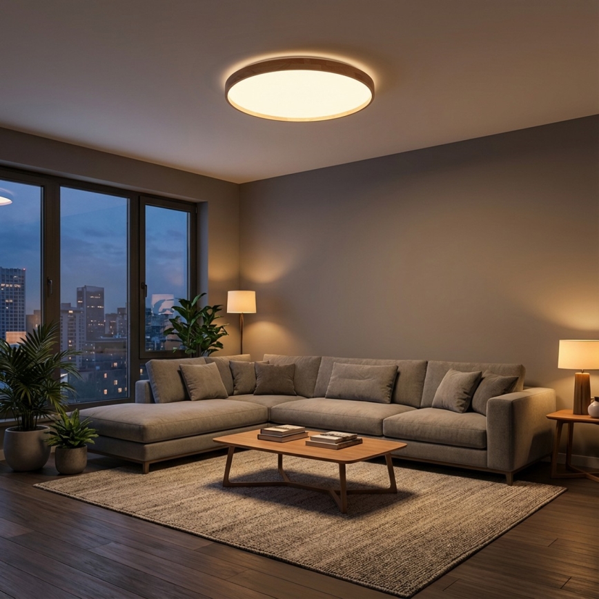 Brilagi - Plafón LED regulable ALSON LED/72W/230V 3000-6500K, roble, Ø 78 cm + mando a distancia