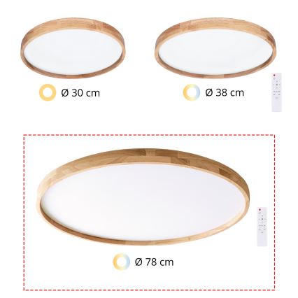 Brilagi - Plafón LED regulable ALSON LED/72W/230V 3000-6500K, roble, Ø 78 cm + mando a distancia