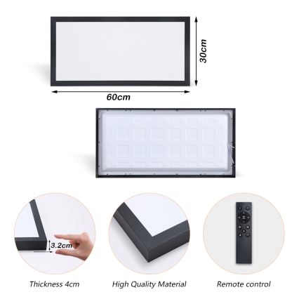 Brilagi - Luminaria de techo LED regulable para baño FRAME SMART LED/30W/230V 30x60 cm 3000-6000K  IP44 negra  + control remoto