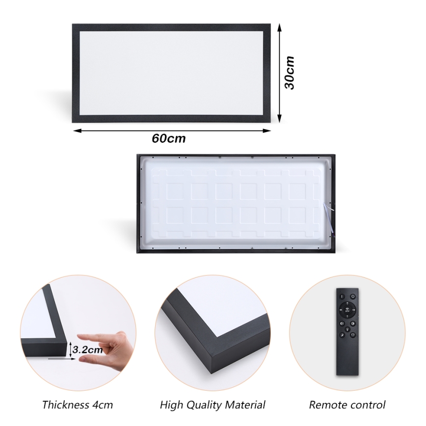 Brilagi - Luminaria de techo LED regulable para baño FRAME SMART LED/30W/230V 30x60 cm 3000-6000K  IP44 negra  + control remoto