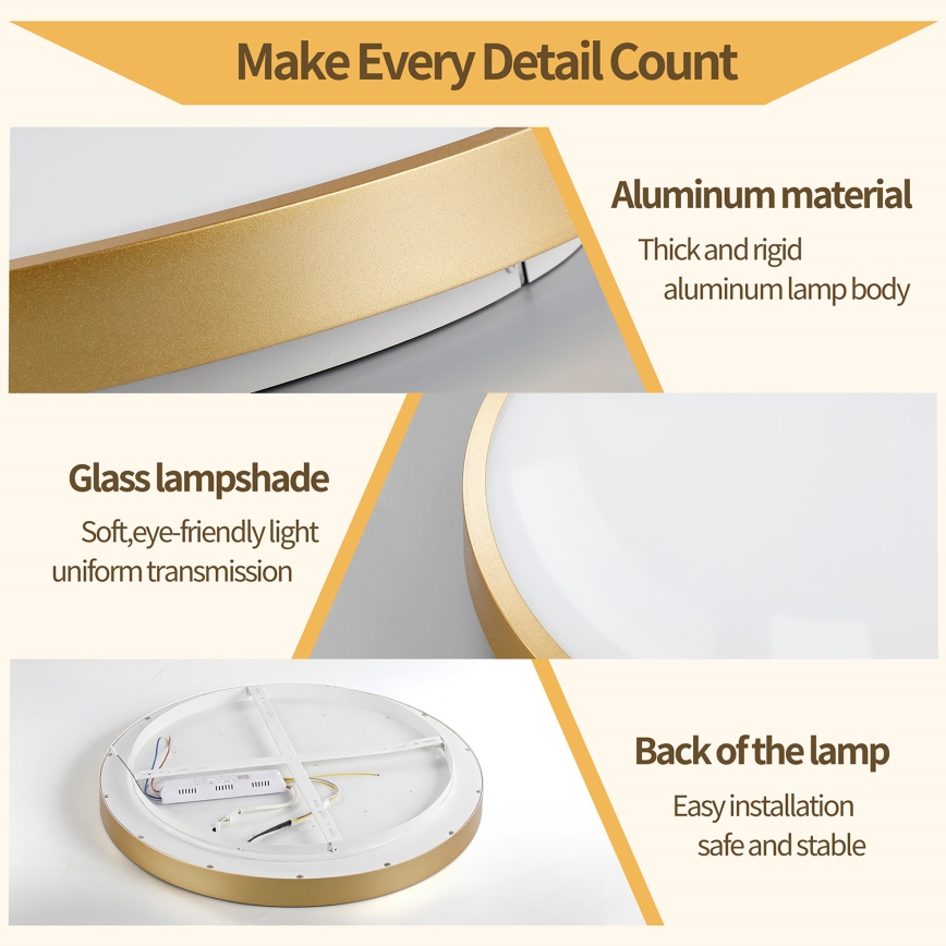 Brilagi - Lámpara de techo LED regulable GLASS POOL DOUBLE LED/48W/230V 3000-6000K 40 cm dorada + mando a distancia