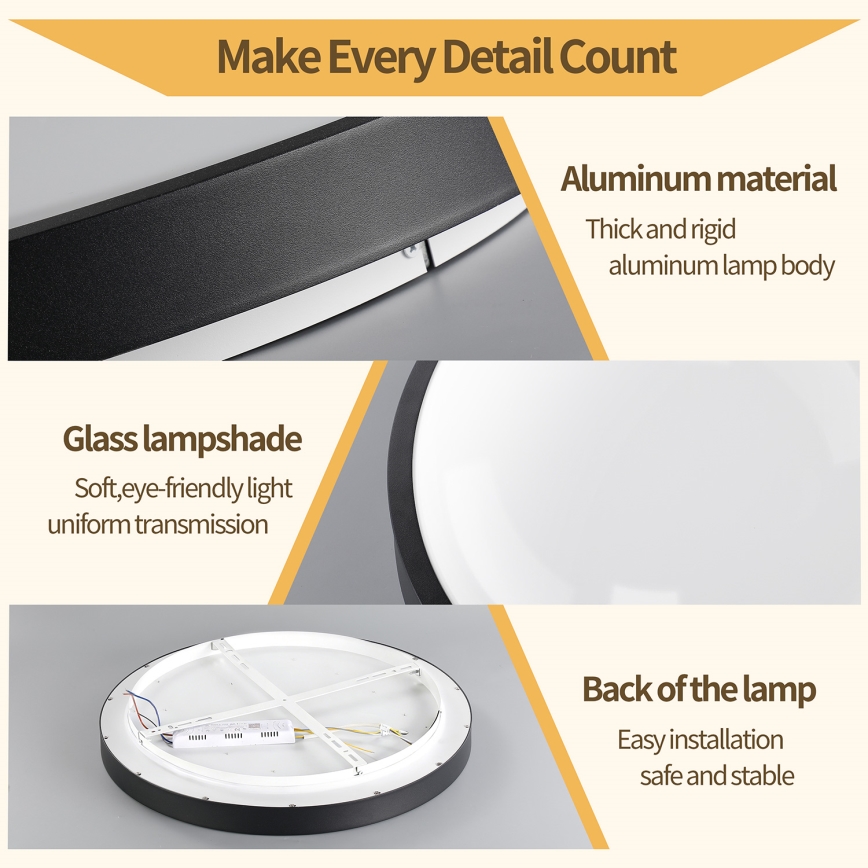 Brilagi - Luminaria de techo LED regulable GLASS POOL DOUBLE LED/48W/230V 3000-6000K 40 cm negra + mando a distancia