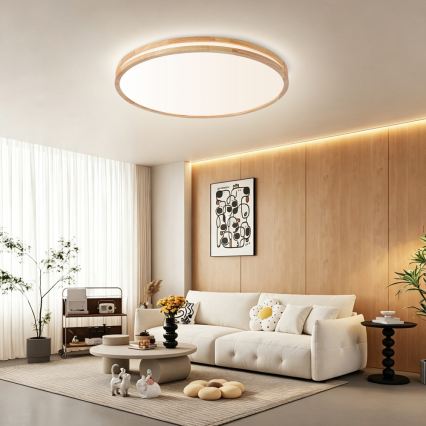 BRILAGI - Luminaria de techo LED regulable MOLINA LED/100W/230V 3000-6000K roble Ø 80 cm + mando a distancia