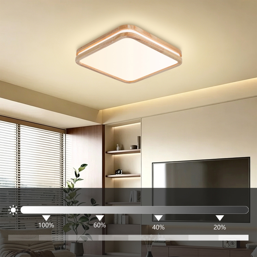 BRILAGI - Plafón LED regulable MOLINA SQUARE LED/48W/230V 3000-6000K roble 40x40 cm + mando a distancia