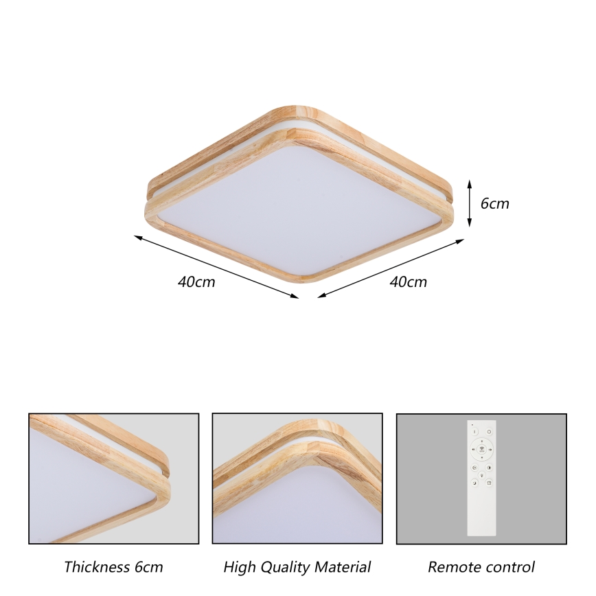 BRILAGI - Plafón LED regulable MOLINA SQUARE LED/48W/230V 3000-6000K roble 40x40 cm + mando a distancia
