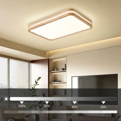 BRILAGI - Lámpara de techo LED regulable MOLINA SQUARE LED/54W/230V 3000-6000K roble 60x40 cm + control remoto