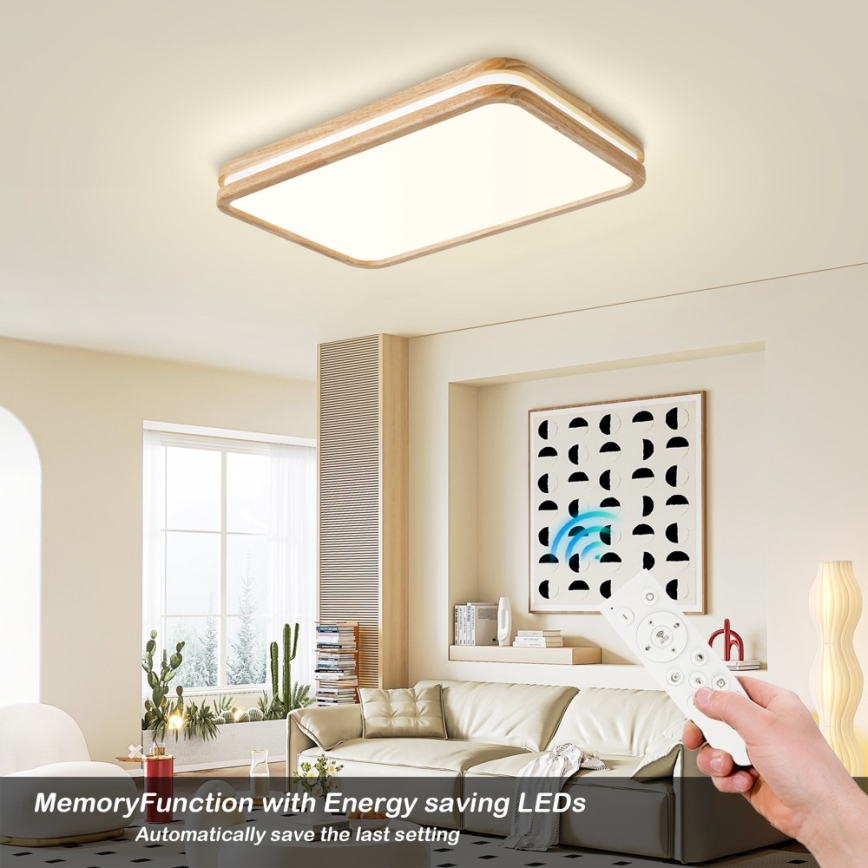 BRILAGI - Lámpara de techo LED regulable MOLINA SQUARE LED/54W/230V 3000-6000K roble 60x40 cm + control remoto
