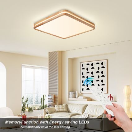 BRILAGI - Plafón de techo LED regulable MOLINA SQUARE LED/80W/230V 3000-6000K roble 60x60 cm + mando a distancia