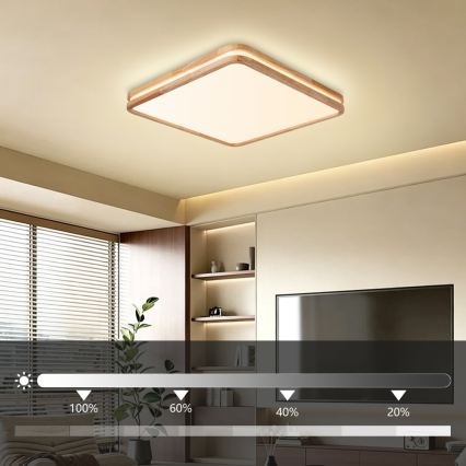 BRILAGI - Plafón de techo LED regulable MOLINA SQUARE LED/80W/230V 3000-6000K roble 60x60 cm + mando a distancia