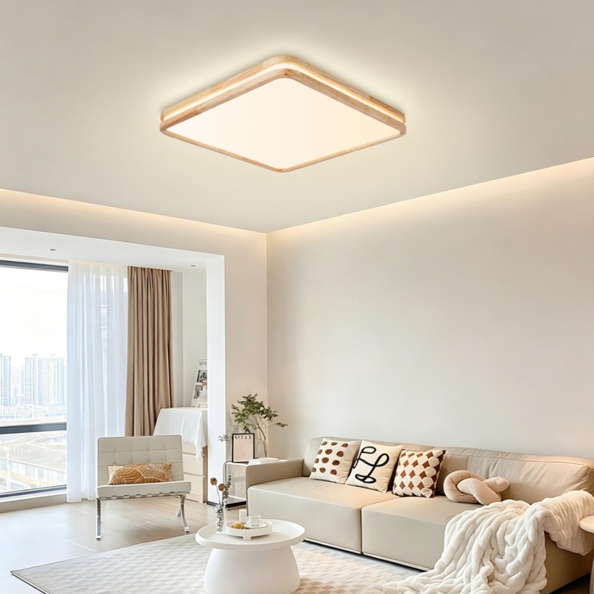 BRILAGI - Plafón de techo LED regulable MOLINA SQUARE LED/80W/230V 3000-6000K roble 60x60 cm + mando a distancia
