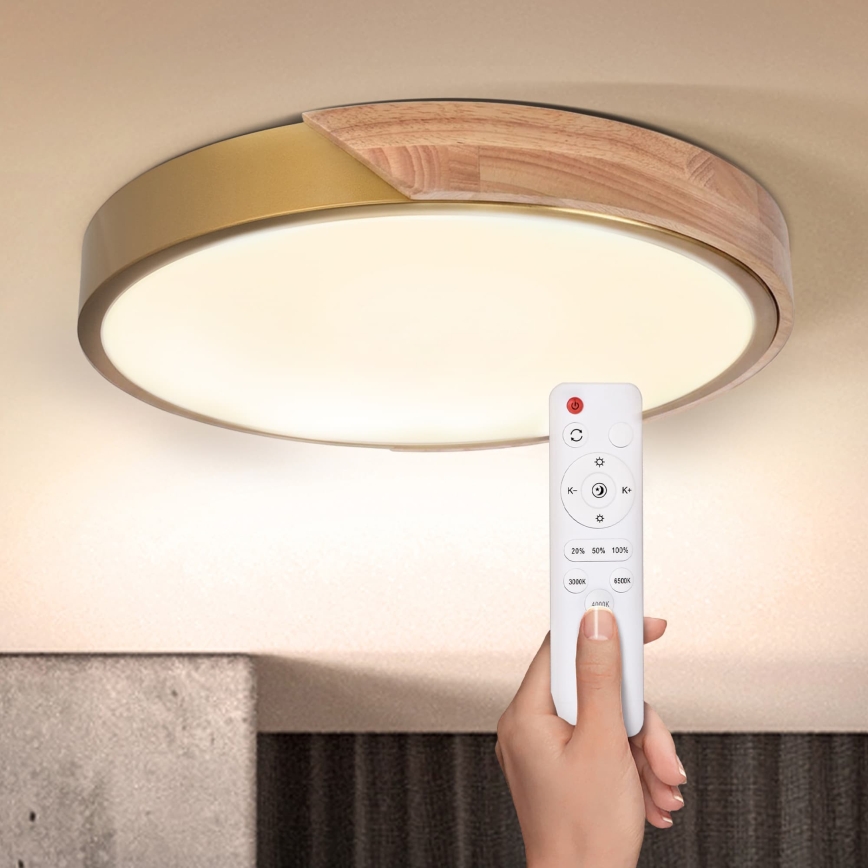 BRILAGI - Luminaria de techo LED regulable PILANA LED/48W/230V 3000-6500K roble/dorado Ø 40 cm + mando a distancia