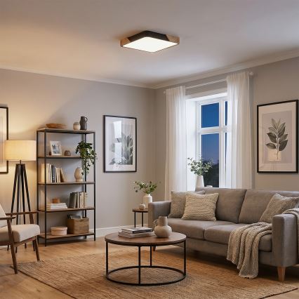 Brilagi - Lámpara de techo LED regulable PILANA LED/48W/230V 3000-6500K roble/negro 42x42 cm + mando a distancia