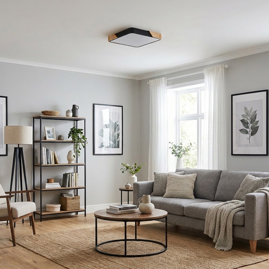 Brilagi - Lámpara de techo LED regulable PILANA LED/48W/230V 3000-6500K roble/negro 42x42 cm + mando a distancia
