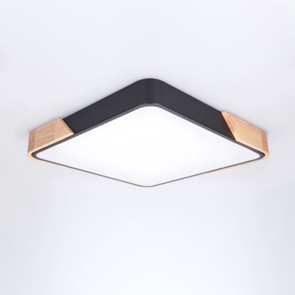 Brilagi - Lámpara de techo LED regulable PILANA LED/48W/230V 3000-6500K roble/negro 42x42 cm + mando a distancia