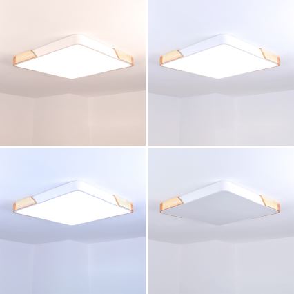 Brilagi - Lámpara de techo LED regulable PILANA LED/60W/230V 3000-6500K roble/blanco 56x56 cm + mando a distancia