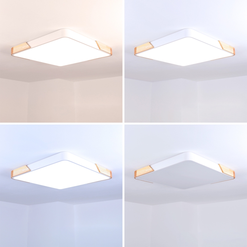 Brilagi - Lámpara de techo LED regulable PILANA LED/60W/230V 3000-6500K roble/blanco 56x56 cm + mando a distancia
