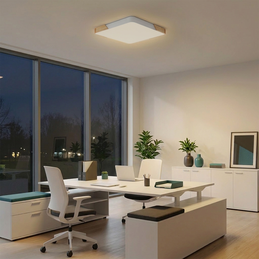 Brilagi - Lámpara de techo LED regulable PILANA LED/60W/230V 3000-6500K roble/blanco 56x56 cm + mando a distancia