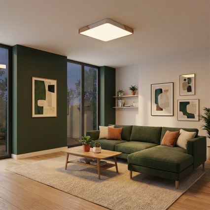 Brilagi - Lámpara de techo LED regulable PILANA LED/60W/230V 3000-6500K roble/blanco 56x56 cm + mando a distancia