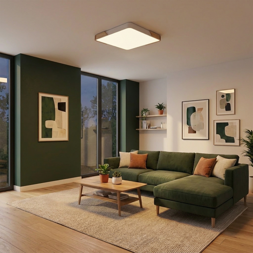 Brilagi - Lámpara de techo LED regulable PILANA LED/60W/230V 3000-6500K roble/blanco 56x56 cm + mando a distancia