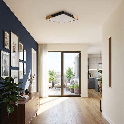 Brilagi - Plafón LED regulable PILANA LED/60W/230V 3000-6500K roble/negro 56x56 cm + control remoto