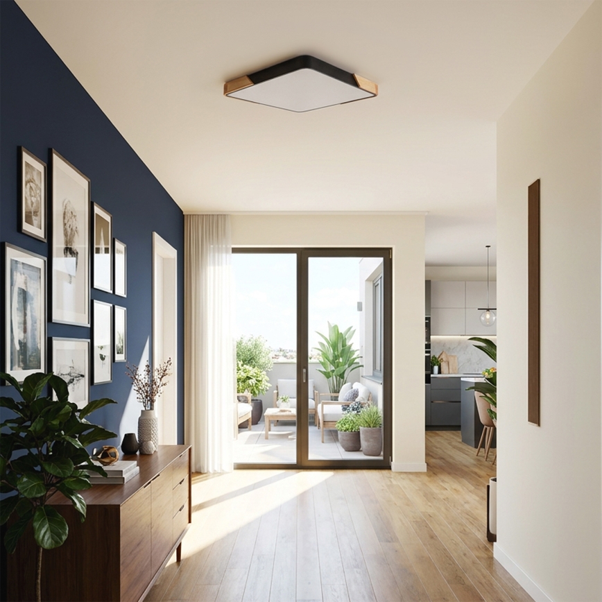 Brilagi - Plafón LED regulable PILANA LED/60W/230V 3000-6500K roble/negro 56x56 cm + control remoto