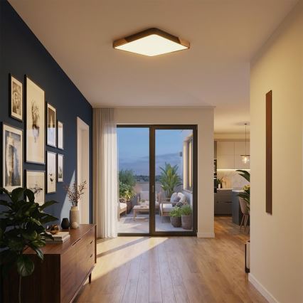 Brilagi - Plafón LED regulable PILANA LED/60W/230V 3000-6500K roble/negro 56x56 cm + control remoto