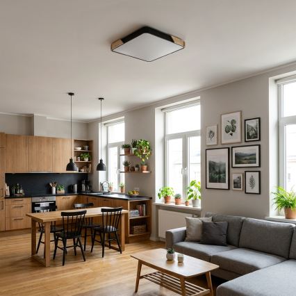 Brilagi - Plafón LED regulable PILANA LED/60W/230V 3000-6500K roble/negro 56x56 cm + control remoto