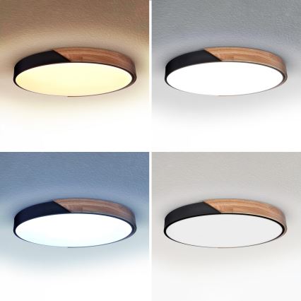 Brilagi - Luminaria de techo LED regulable PILANA LED/60W/230V 3000-6500K roble/negro Ø 60 cm + mando a distancia