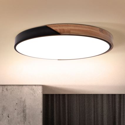 Brilagi - Luminaria de techo LED regulable PILANA LED/60W/230V 3000-6500K roble/negro Ø 60 cm + mando a distancia
