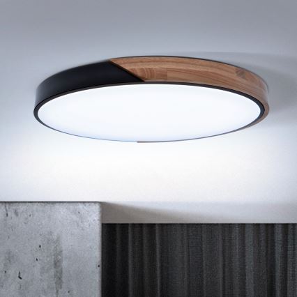 Brilagi - Luminaria de techo LED regulable PILANA LED/60W/230V 3000-6500K roble/negro Ø 60 cm + mando a distancia
