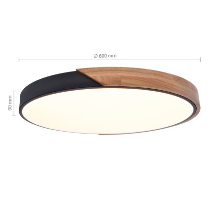 Brilagi - Luminaria de techo LED regulable PILANA LED/60W/230V 3000-6500K roble/negro Ø 60 cm + mando a distancia