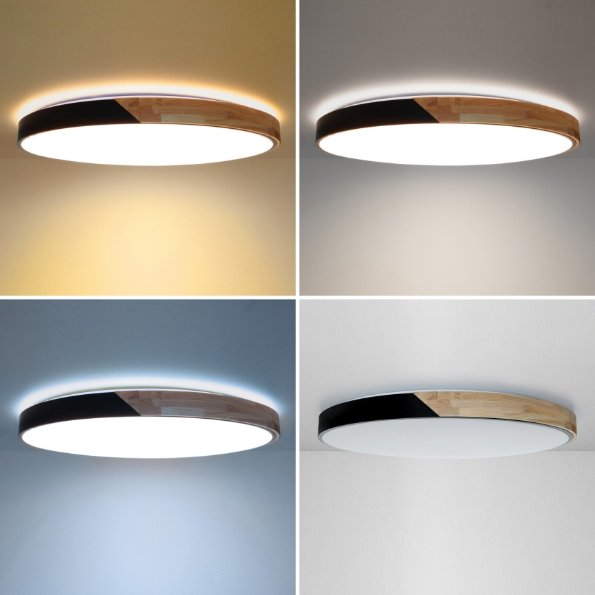 Brilagi - Luminaria de techo LED regulable PILANA LED/72W/230V 3000-6500K roble/negro Ø 80 cm + control remoto