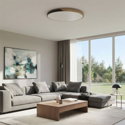 Brilagi - Luminaria de techo LED regulable PILANA LED/72W/230V 3000-6500K roble/negro Ø 80 cm + control remoto