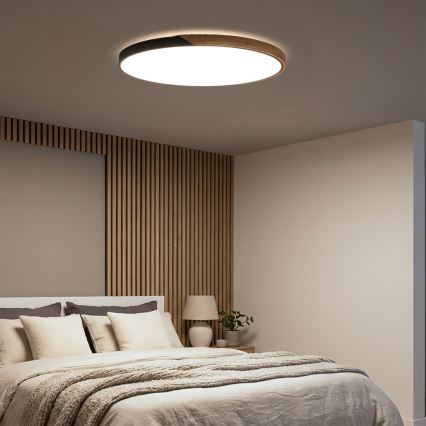 Brilagi - Luminaria de techo LED regulable PILANA LED/72W/230V 3000-6500K roble/negro Ø 80 cm + control remoto