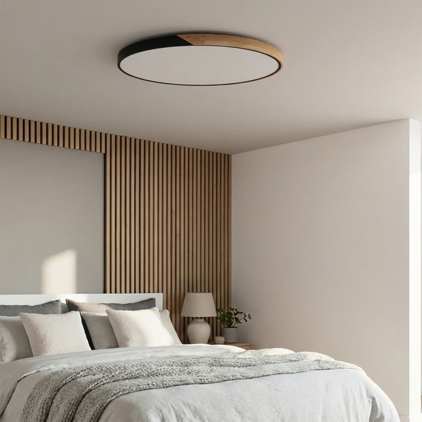 Brilagi - Luminaria de techo LED regulable PILANA LED/72W/230V 3000-6500K roble/negro Ø 80 cm + control remoto