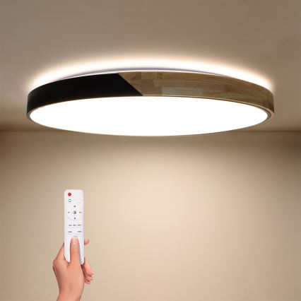 Brilagi - Luminaria de techo LED regulable PILANA LED/72W/230V 3000-6500K roble/negro Ø 80 cm + control remoto